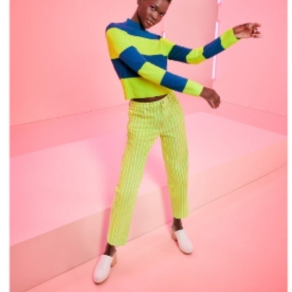 Victor Glemaud Lime Green White Pinstripe Jeans straight skinny size 8 women’s - Picture 9 of 9